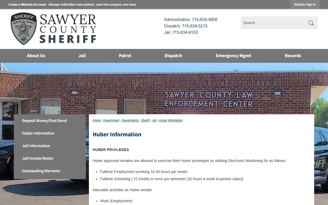 Sawyer County Huber information page