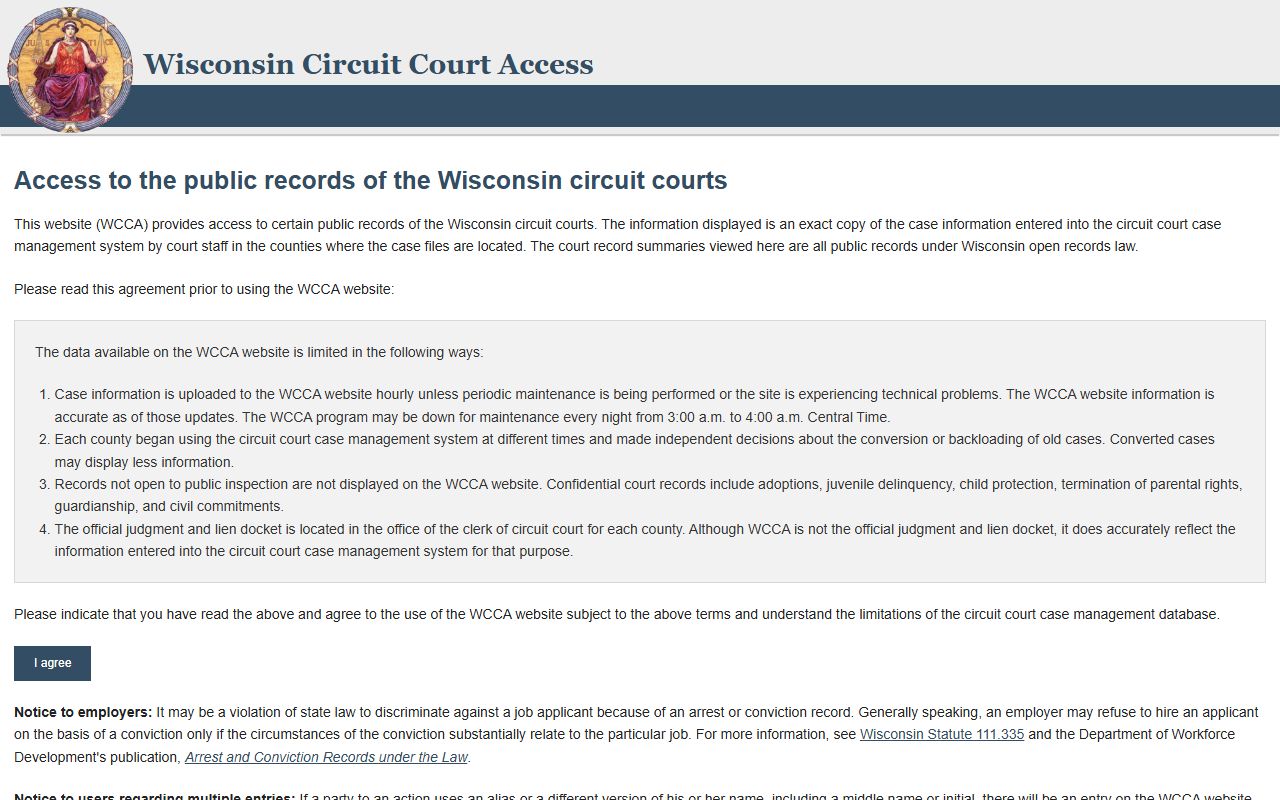 Sawyer County court records after arrest search through WCCA